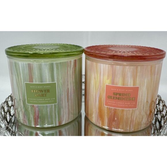 Bundle of 2 Bath & Body Works Flower Cart & Spring Clementine Glass Lid Candles - Picture 3 of 5